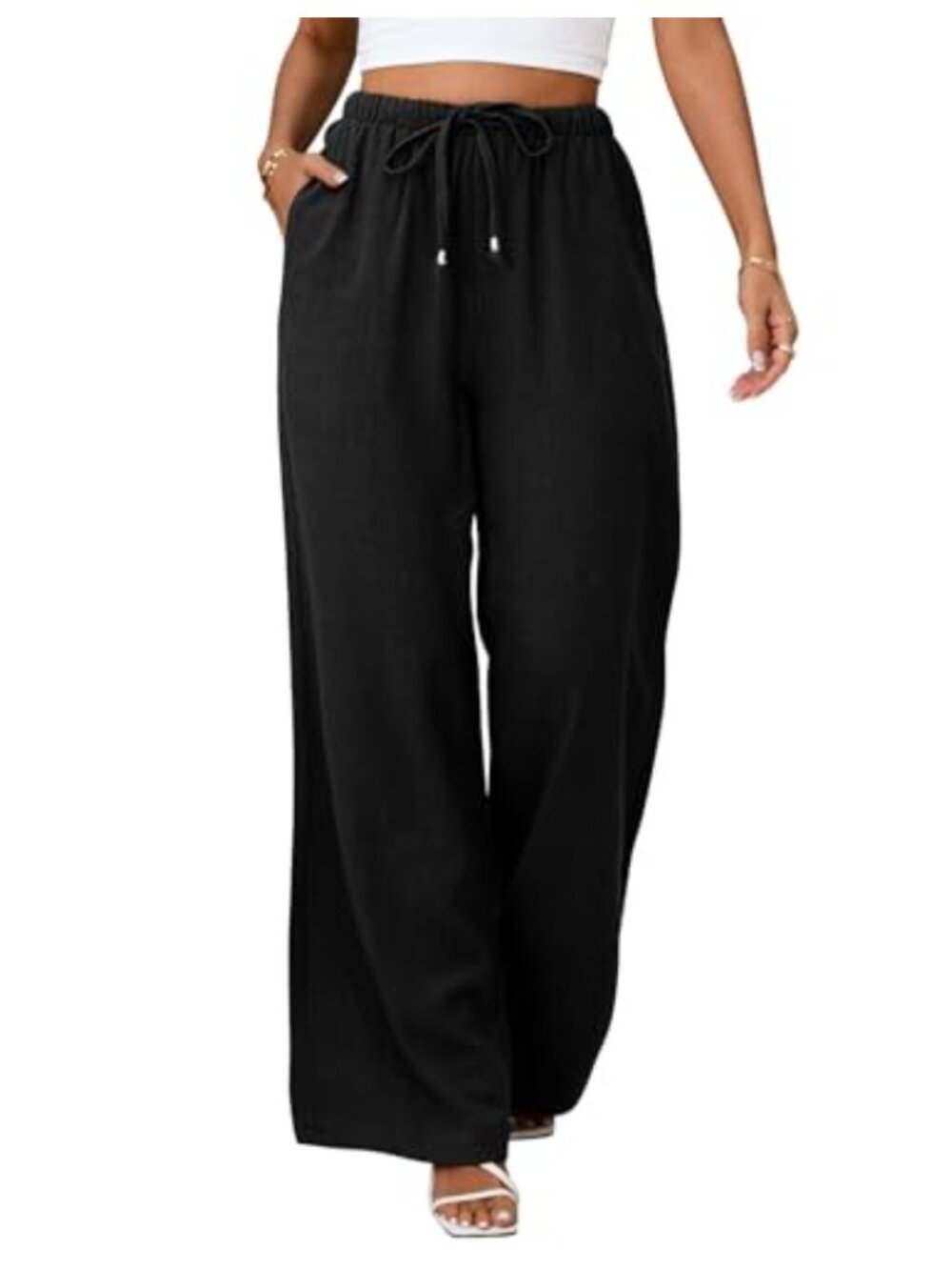 Wide Leg Palazzo Pants 70% Viscose 30% Linen High Waisted Flowy Lounge Travel